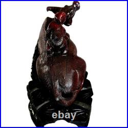 Pair of 19th Cen Chinese Boxwood Hand Carved Water Buffalo with Rider Glass Eyes