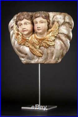 Pair of Angel Sculpture Antique 1700s Wood Carving Church Corbel 15