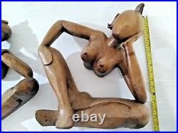 Pair of Man and Women Hard Wood Carved Sculptured Abstract Vintage Mid Century