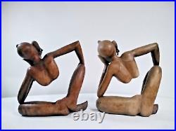Pair of Man and Women Hard Wood Carved Sculptured Abstract Vintage Mid Century