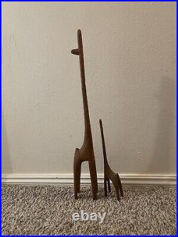 Pair of Modernist Carved Wood Giraffe Sculptures