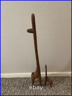 Pair of Modernist Carved Wood Giraffe Sculptures