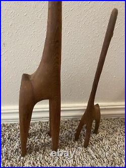 Pair of Modernist Carved Wood Giraffe Sculptures