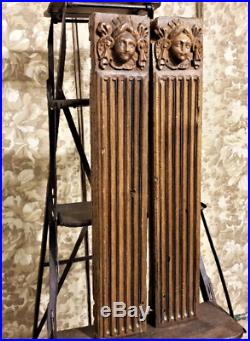 Pair renaissance figure corbel bracket Antique french wooden carving sculpture