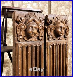 Pair renaissance figure corbel bracket Antique french wooden carving sculpture