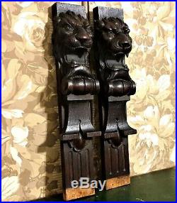 Pair roaring lion carving corbel bracket Antique french architectural salvage