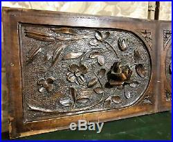 Pair rose flower wood carving panel Antique french architectural salvage reclaim
