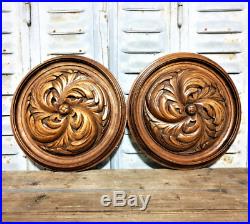 Pair rosette rosace wood carving ornament Antique french architectural salvage
