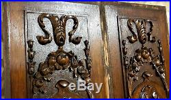 Pair scroll leaf flower wood carving panel Antique french architectural salvage