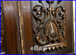 Pair scroll leaf vase wood carving panel Antique french architectural salvage
