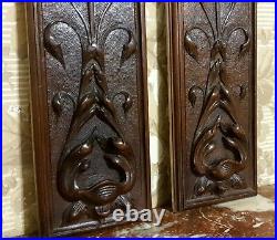Pair scroll leaves higly wood carving panel Antique french architectural salvage