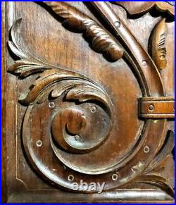Pair scroll leaves walnut carving panel antique french architectural salvage