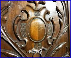 Pair scroll leaves walnut carving panel antique french architectural salvage