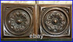 Pair solid rosette entrelas carving panel Antique french architectural salvage