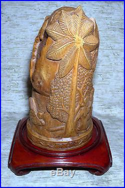 Palau Palauan Hand Carved Wood Sculpture Storyboard Island Tree Trunk Signed