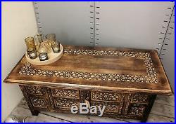 Palini Rectangle Coffee Table Moroccan Style Carving Storage Compartment 91cm