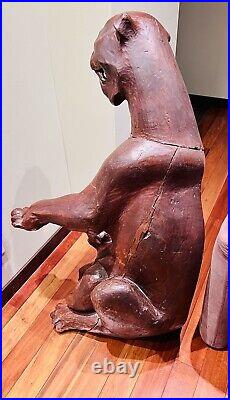 Pantera And Cub Wood Carving Sculpture? Brown 20th Century Large Heavy Pre-Owned