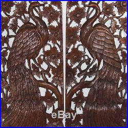 Peacock Tree Branch Wood Carving Home Wall Panel Mural Decor Art Statue FS gtahy