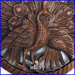 Peacocks Spread Tail Wood Carving Home Wall Panel Mural Decor Art Statue gtahy