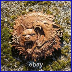 Perfectly Ethnic Wood Carving Celtic Gods Norse Rune Wall Hang HATI & SKOLL