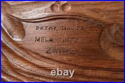Peter Dekker Relief Carved Wood Panel Wall Hanging Reclining Nude Woman Signed