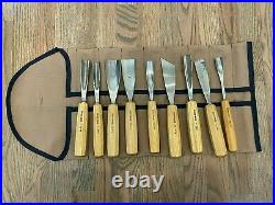Pfeil wood carving 9 piece gouge and chisel set with tool roll