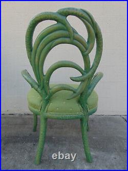 Phyllis Morris Style Set Six Sculptural Carved Wood Palm Frond Dining Chairs MCM