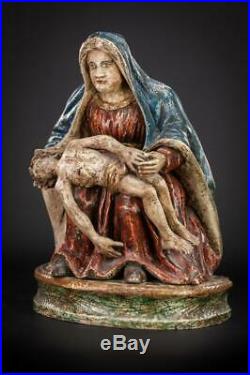Pieta Sculpture Virgin Mary Cradling Jesus Statue Antique Wood Carving 14