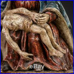 Pieta Sculpture Virgin Mary Cradling Jesus Statue Antique Wood Carving 14