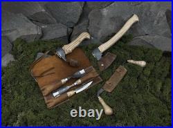 Premium Hand-Forged Wood Carving Tool Set 7-Piece Set with Leather Roll