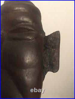 Primitive Folk Art Wood Bust Carving Sculpture Man In Hat European Rapanui