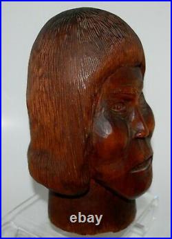 Primitive, Folk Art Wood Carving Sculpture Bust of Woman