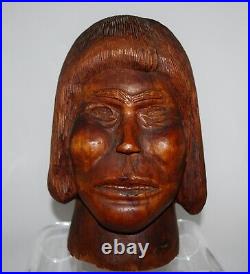 Primitive, Folk Art Wood Carving Sculpture Bust of Woman