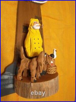 Pudge Degraff Wood Carving Ship Captain, Dog, Seagull on dock With Lighthouse