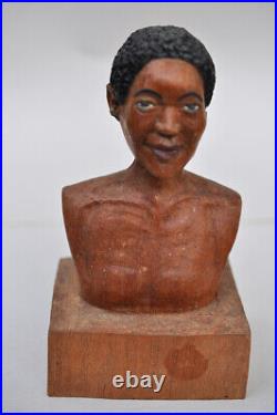 Puerto Rico Art vintage wood carving of AfroLatina tallado en madera