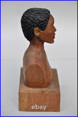 Puerto Rico Art vintage wood carving of AfroLatina tallado en madera