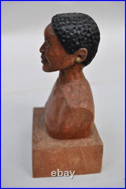 Puerto Rico Art vintage wood carving of AfroLatina tallado en madera