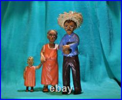 Puerto Rico Art vintage wood carving talla madera Familia Jibara -Neftale Negron