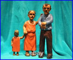 Puerto Rico Art vintage wood carving talla madera Familia Jibara -Neftale Negron