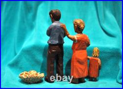 Puerto Rico Art vintage wood carving talla madera Familia Jibara -Neftale Negron
