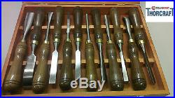 Quality Wood Carving Chisels, set of 12, Walnut Handles, Brass Ferrules PAC10