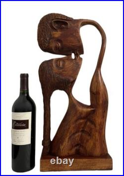 RARE Find Large Artist Signed Hand-Carved Wood Sculpture Kissing Couple