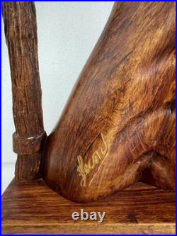 RARE Find Large Artist Signed Hand-Carved Wood Sculpture Kissing Couple