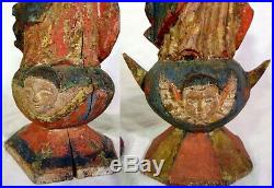 RARE PAIR Antique Santos Carved Wood Figures 18th 19th C Man Woman Sculptures