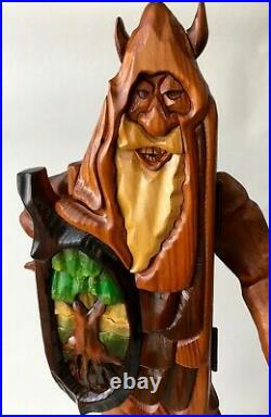 RARE R. A. PITZ Hand Carved GIANT 29 Wood VIKING Sculpture with Secret Compartment