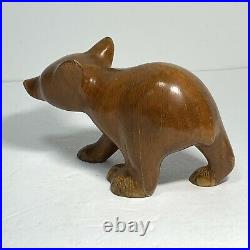 RARE Signed AMANDA CROWE Carved Wood BEAR SCULPTURE Figurine Carving
