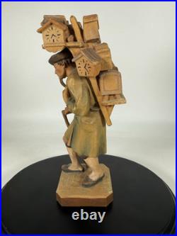 RARE Vintage ANRI Wood Carved Smoking Clock Peddler Sculpture Figurine 6