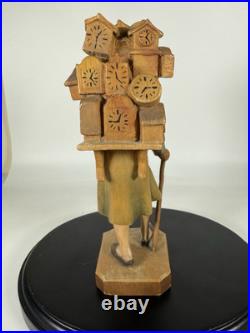 RARE Vintage ANRI Wood Carved Smoking Clock Peddler Sculpture Figurine 6