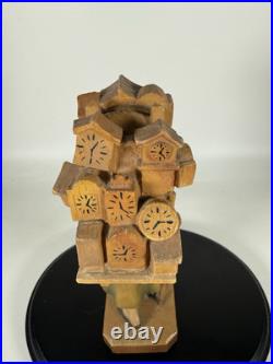 RARE Vintage ANRI Wood Carved Smoking Clock Peddler Sculpture Figurine 6