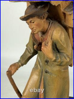 RARE Vintage ANRI Wood Carved Smoking Clock Peddler Sculpture Figurine 6